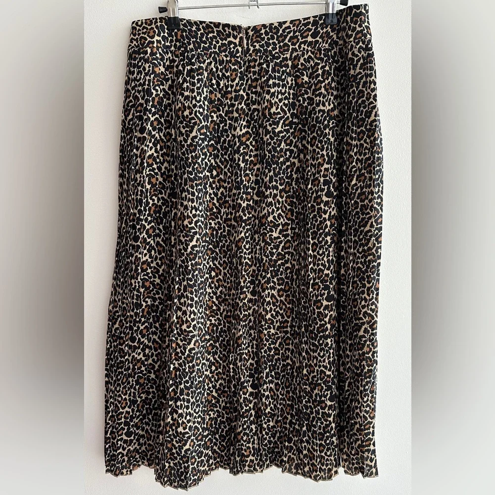 J. Crew Cheetah Print Pleated Midi Skirt, Size 8